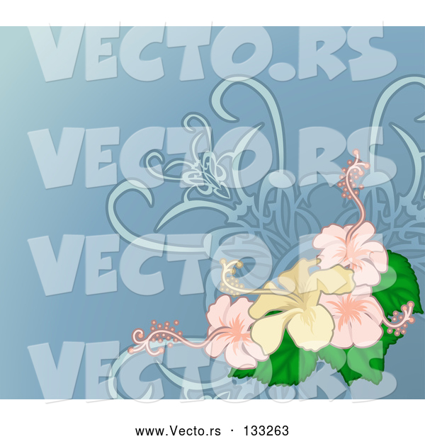Vector of Yellow and Pink Hibiscus Flower Background