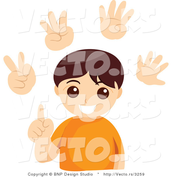 Vector of Young Boy Counting with His Fingers - Digital Collage Sheet with Extra Hands