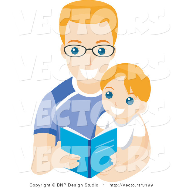 Vector of Young Boy Reading a Book with His Dad
