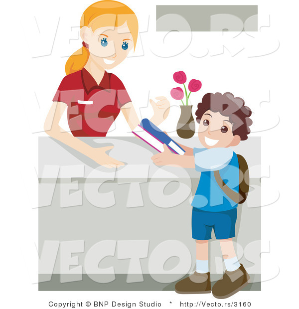 Vector of Young Boy Returning Library Books