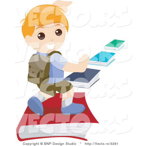 Vector of Young Boy Running on a School Book Path