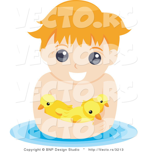 Vector of Young Boy Swimming with Rubber Ducks