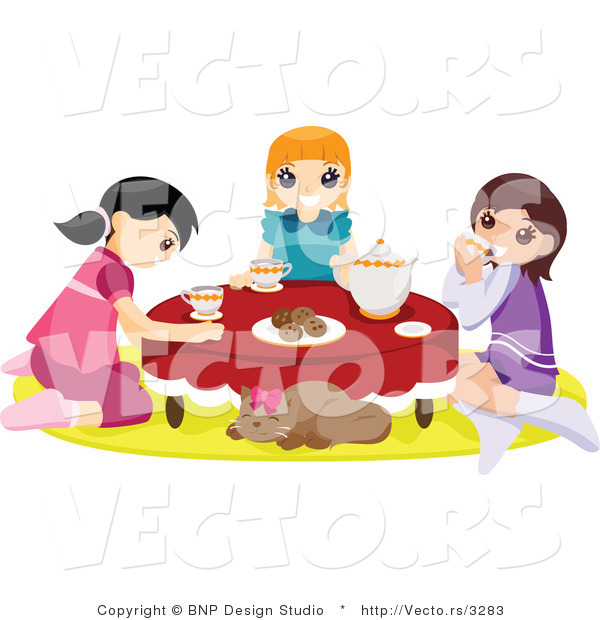 Vector of Young Girls Having a Tea Party