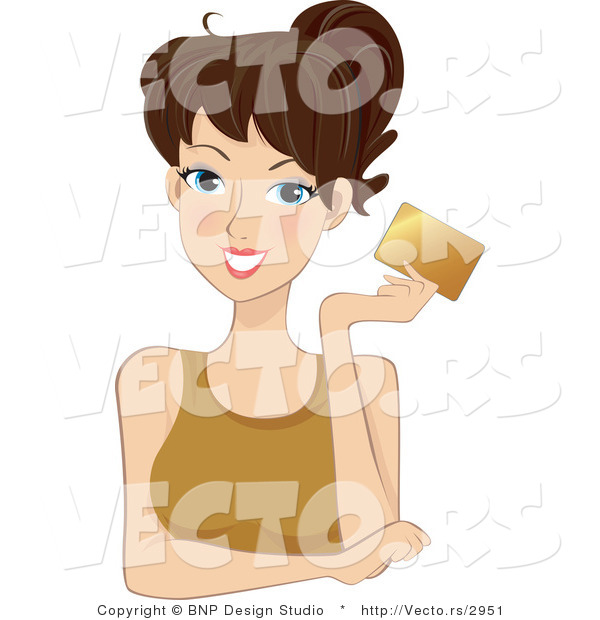 Vector of Young Lady Holding up a Gold Credit Card