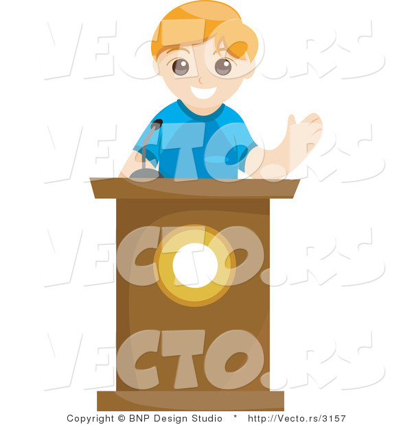 Vector of Young School Boy Speaking at a Podium