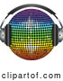 3d Vector of 3d Rainbow Colored Disco Ball Wearing Headphones by Elaineitalia
