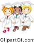Cartoon Vector of 3 Diverse Graduate Kids Walking in Single File Line with Big Smiles by BNP Design Studio