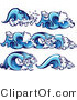 Cartoon Vector of 5 Unique Blue Ocean Wave Borders and Design Elements by Chromaco