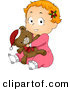 Cartoon Vector of a Baby in Pjs Hugging a Teddy Bear on Christmas by BNP Design Studio