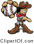 Cartoon Vector of a Baseball Cowboy Kid Mascot with Ball and Bat by Chromaco