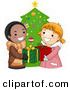 Cartoon Vector of a Boy and Girl Exchanging Gifts on Christmas by BNP Design Studio