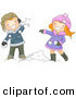 Cartoon Vector of a Boy and Girl Throwing Snow Balls at Each Other by BNP Design Studio