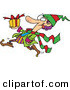 Cartoon Vector of a Busy Christmas Elf Running with a Present by Toonaday