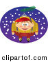 Cartoon Vector of a Christmas Elf Ornament Hanging on a Tree Outside with Snow Falling in the Background by Toonaday