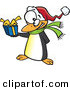 Cartoon Vector of a Christmas Penguin Holding Present by Toonaday
