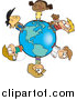 Cartoon Vector of a Circle of Kids on a Small World by Toonaday