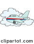 Cartoon Vector of a Commercial Airliner Plane Passing a Cloud in Flight by Toonaday
