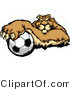 Cartoon Vector of a Competitive Puma Mascot Gripping Soccer Ball with Paw by Chromaco