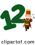 Cartoon Vector of a Drummer Drumming Beside a Green Number Twelve for Christmas by BNP Design Studio