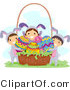 Cartoon Vector of a Group of Kids Putting Eggs in a Basket by BNP Design Studio