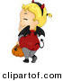 Cartoon Vector of a Halloween Devil Toddler Girl Carrying a Pumpkin Basket by BNP Design Studio
