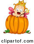 Cartoon Vector of a Happy Baby Halloween Fairy Girl on a Big Pumpkin by BNP Design Studio