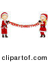 Cartoon Vector of a Happy Boy and Girl Holding out a Merry Christmas Banner by BNP Design Studio