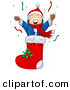 Cartoon Vector of a Happy Boy in Christmas Stocking by BNP Design Studio