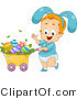 Cartoon Vector of a Happy Boy Pushing Cart Full of Easter Eggs by BNP Design Studio