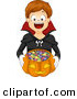 Cartoon Vector of a Happy Boy Trick-or-Treating As a Vampire by BNP Design Studio