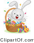 Cartoon Vector of a Happy Bunny Celebrating Easter in a Basket with Eggs by BNP Design Studio