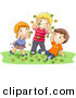 Cartoon Vector of a Happy Girl and 2 Boys Playing in Autumn Leaves by BNP Design Studio