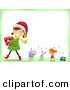 Cartoon Vector of a Happy Girl Carrying a Present Followed by Singing Toys on Christmas by BNP Design Studio