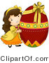 Cartoon Vector of a Happy Girl Hugging Giant Red Easter Egg by BNP Design Studio