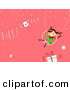 Cartoon Vector of a Happy Girl Swinging over a Gift with a Happy Holidays for Christmas by BNP Design Studio