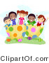 Cartoon Vector of a Happy Group of Diverse Children in a Huge Easter Egg by BNP Design Studio