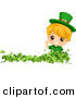 Cartoon Vector of a Happy St. Patrick's Day Boy Waving from a Clover Patch by BNP Design Studio