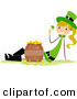 Cartoon Vector of a Happy St. Patrick's Day Girl Beside a Pot of Gold by BNP Design Studio