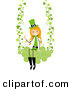 Cartoon Vector of a Happy St. Patrick's Day Girl Swinging on Clovers with Swirls by BNP Design Studio