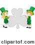 Cartoon Vector of a Happy St. Patrick's Day Leprechaun Boy and Girl Holding a Big Clover Shaped Sign by BNP Design Studio