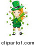 Cartoon Vector of a Happy St. Patrick's Day Leprechaun Girl Playing in Clovers Falling All Around Her from the Sky by BNP Design Studio