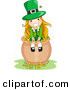Cartoon Vector of a Happy St. Patrick's Day Leprechaun Girl Sitting on a Pot Full of Gold Coins by BNP Design Studio