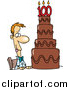 Cartoon Vector of a Hungry Guy Drooling over a 100 Birthday Cake by Toonaday