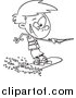 Cartoon Vector of a Lineart Boy Wakeboarding by Toonaday