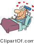 Cartoon Vector of a Love Sick Man Laying in Bed with Hearts Floating Above Head by Toonaday
