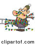 Cartoon Vector of a Man Tangled in Outdoor Christmas Lights While Carrying a Ladder by Toonaday