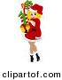 Cartoon Vector of a Pin-up Girl Carrying Gifts for Christmas by BNP Design Studio