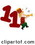 Cartoon Vector of a Piper Piping Beside a Red Number Eleven for Christmas by BNP Design Studio