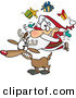 Cartoon Vector of a Santa Juggling Christmas Presents on a Reindeer by Toonaday