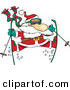 Cartoon Vector of a Santa Jumping on Snow Skis by Toonaday